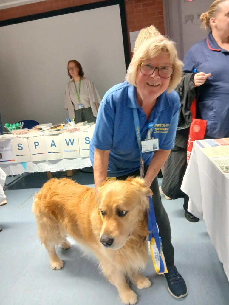 Staff Health and Wellbeing stall - Petas as Therapy dog at the event